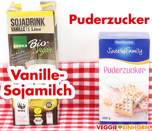 Veganer Zuckerguss aus Puderzucker und Sojamilch Vanille-Sojamilch und Puderzucker für Zuckerguss