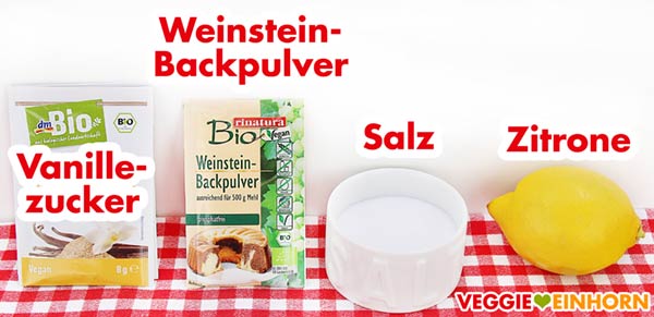 Vanillezucker, Weinsteinbackpulver, Salz, Zitrone Vanillezucker, Weinsteinbackpulver, Salz, Zitrone