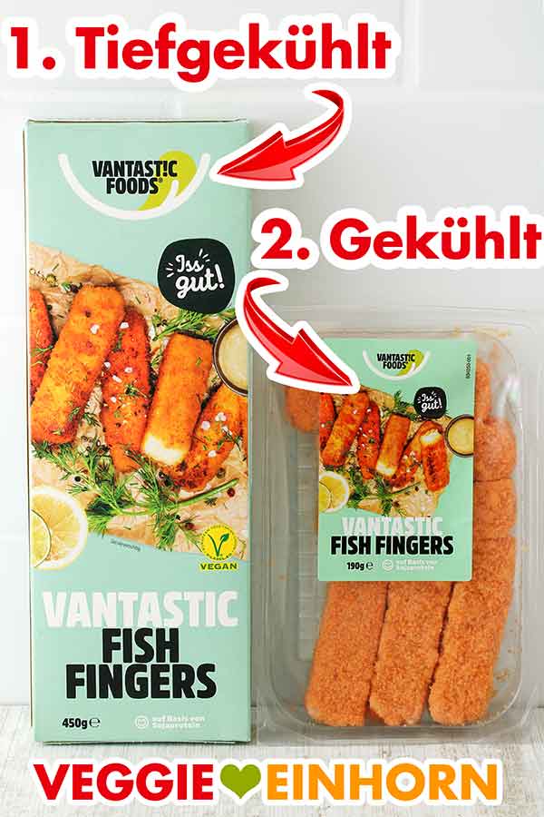 Fischstäbchen von Vantastic Foods sind vegetarisch und vegan. Zwei Packungen Vantastic Foods Fish Fingers