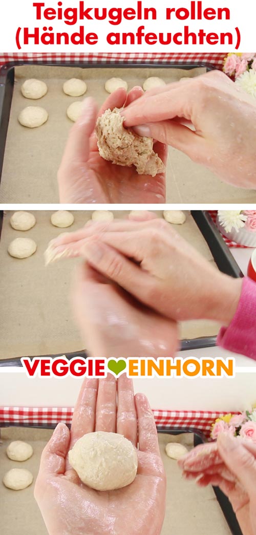 Vegane Amerikaner einfach selber backen Teig mit angefeuchteten Händen zu Kugeln rollen