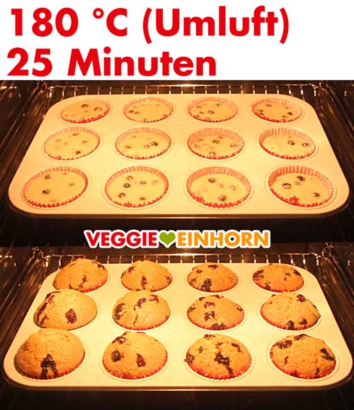 Vegane Muffins mit frischen Blaubeeren im Ofen