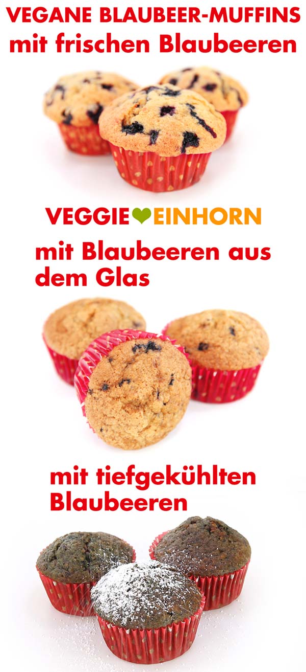 Vegane Blaubeermuffins mit frischen Blaubeeren, aus dem Glas und tiefgekühlt