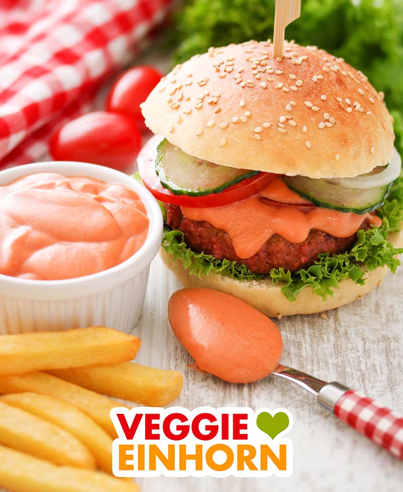 Burger Sauce Ein Burger mit veganer Burgersauce