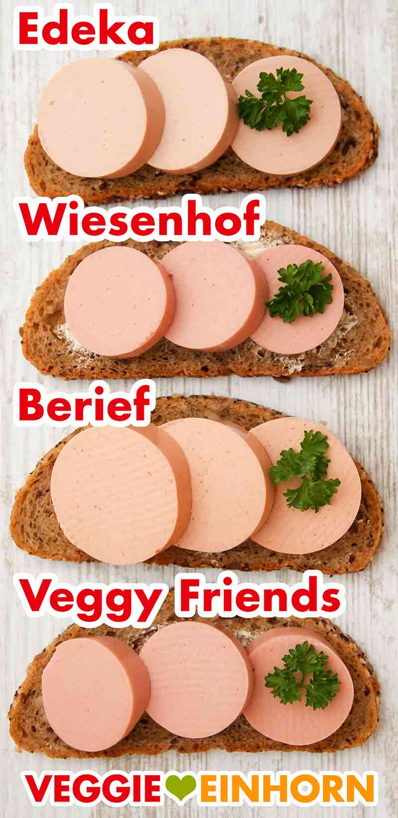 Wurstbrote mit veganer Fleischwurst Vier Wurstbrote mit veganer Fleischwurst