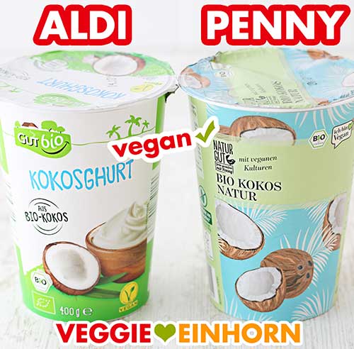 Vegane Joghurtalternative Kokos Natur Zwei Becher Kokosjoghurt von Aldi und Penny
