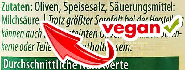Diese Milchsäure ist vegan. Zutatenliste mit veganer Milchsäure