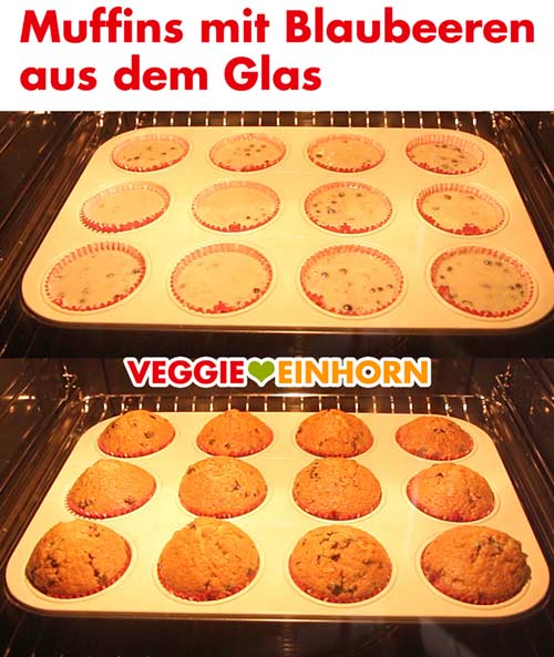 Vegane Muffins mit Blaubeeren aus dem Glas im Backofen