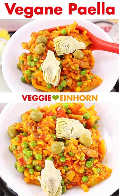 Vegane Paella auf Teller servieren