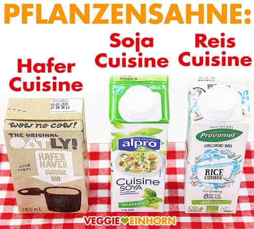 Oatly Hafer Cuisine, Alpro Cusine Soya, Provamel Rice Cuisine Vegane Pflanzensahne: Hafer Cuisine, Soja Cuisine und Reis Cuisine