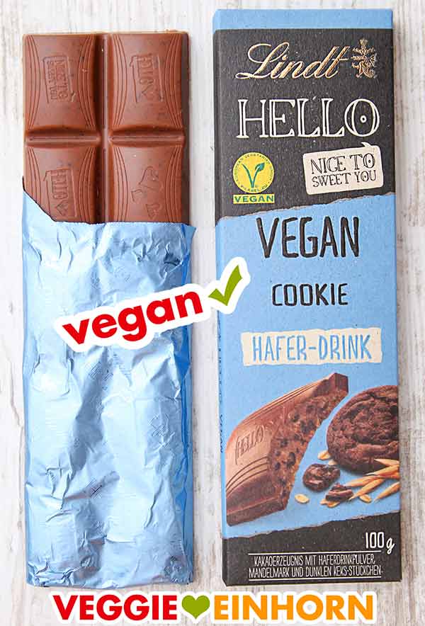 Lindt Hello Vegan Cookie Eine Tafel vegane Schokolade der Sorte Cookie von Lindt Hello