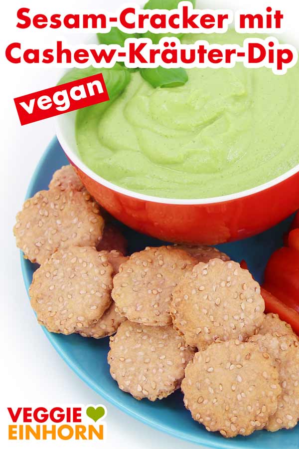 Vegane Sesamcracker und Cashewdip mit Kräutern