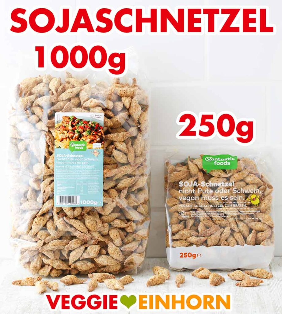 Zwei Packungen Soja Schnetzel von Vantastic Foods (1000 g und 250 g)
