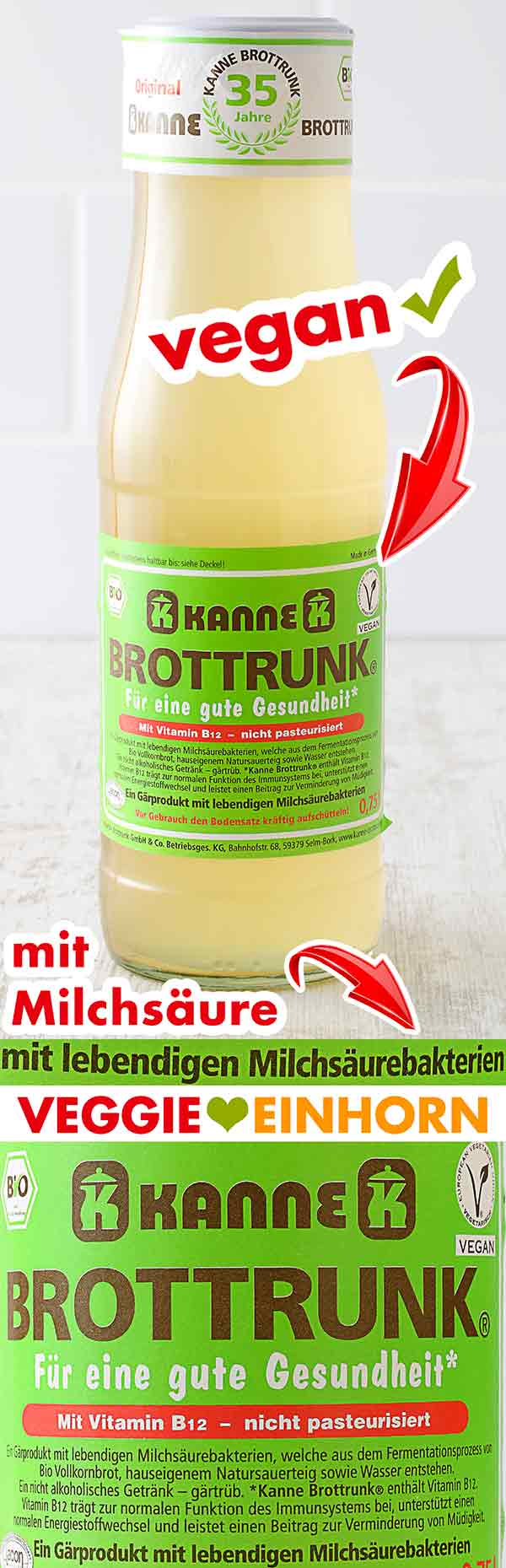 Brottrunk mit lebenden Milchsäurebakterien. Eine Flasche Kanne Brottrunk