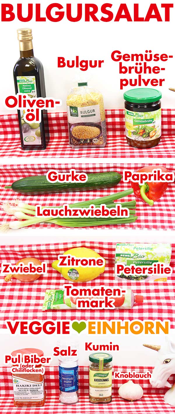 Verwendete Produkte für Bulgursalat.