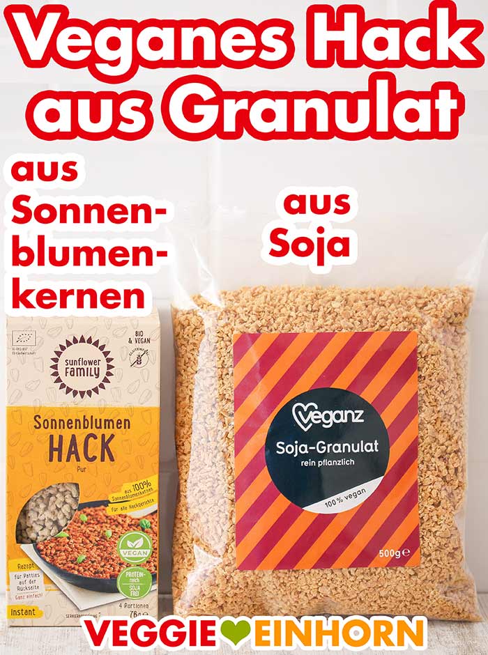 Eine Packung Sonnenblumenhack und eine Packung Sojagranulat