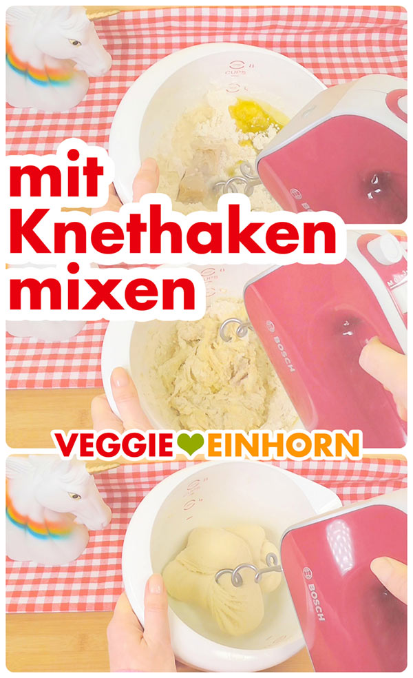 Teig mit Knethaken des Handmixers kneten