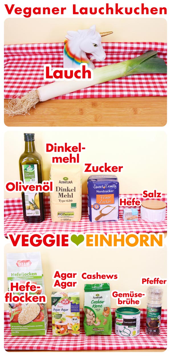 Zutaten für veganen Lauchkuchen mit Hefeteig