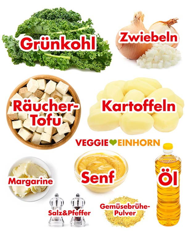 Zutaten Grünkohl, Kartoffeln, Senf, Räuchertofu