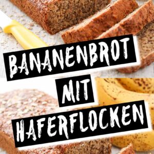 Ein angeschnittenes veganes Bananenbrot mit Haferflocken