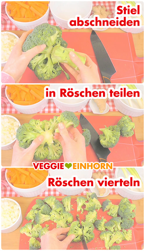 Brokkoli in Röschen teilen