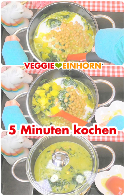 5 Minuten kochen Die Suppe wird 5 Minuten gekocht.