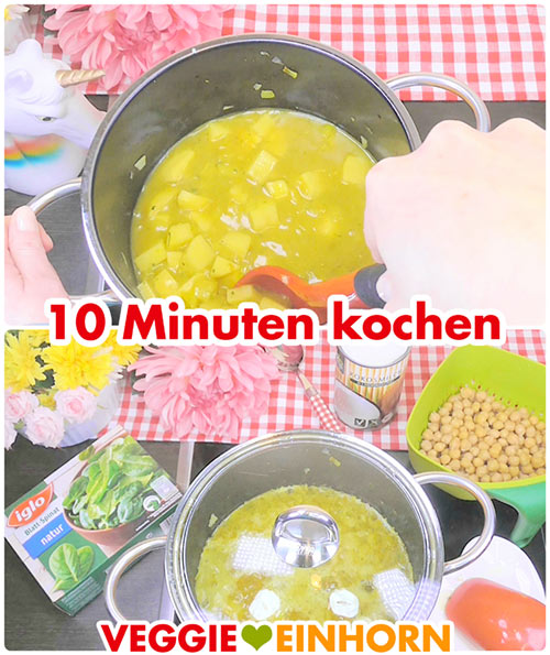 10 Minuten kochen. Die Suppe im Topf wird gekocht.