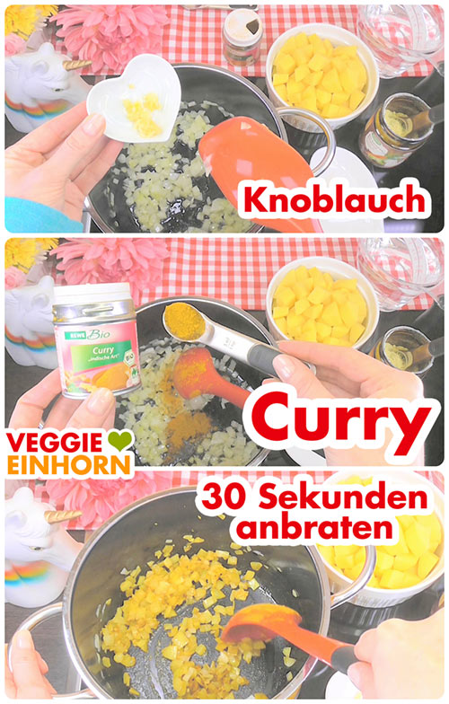 Knoblauch und Currypulver mit anbraten Knoblauch und Currypulver mit anbraten