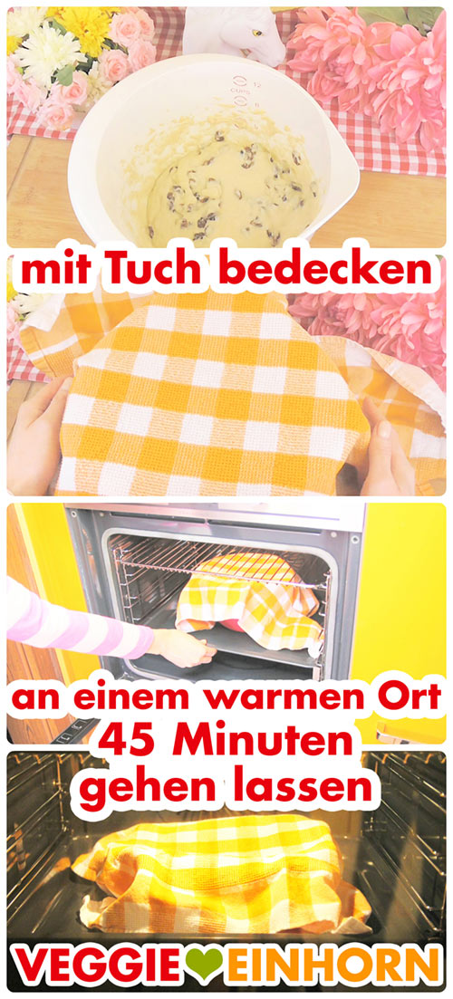 Leckeres VEGANES Rosinenbrot | Einfacher veganer Hefeteig | Süßer Rosinenstuten ohne Ei, ohne Milch und ohne Butter | VEGAN BACKEN zum Frühstück oder zum Kaffee | Einfaches Rezept mit Schritt-für-Schritt Fotos und VIDEO #VeggieEinhorn
