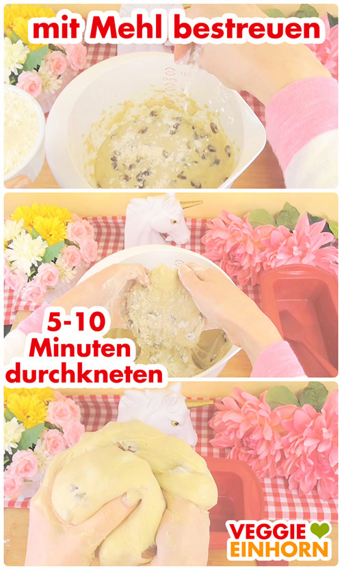 Leckeres VEGANES Rosinenbrot | Einfacher veganer Hefeteig | Süßer Rosinenstuten ohne Ei, ohne Milch und ohne Butter | VEGAN BACKEN zum Frühstück oder zum Kaffee | Einfaches Rezept mit Schritt-für-Schritt Fotos und VIDEO #VeggieEinhorn