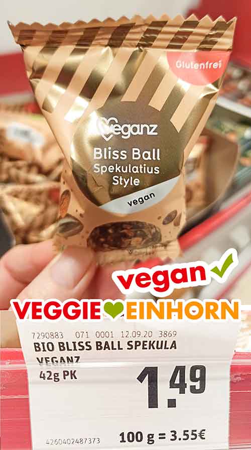 Veganz Bliss Ball Spekulatius Eine Packung Veganz Bliss Ball Spekulatius Style im Supermarkt