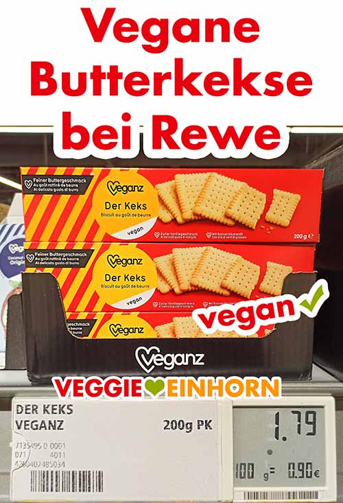 Veganz Butterkekse bei Rewe Vegane Butterkekse von Veganz im Supermarkt Regal bei Rewe