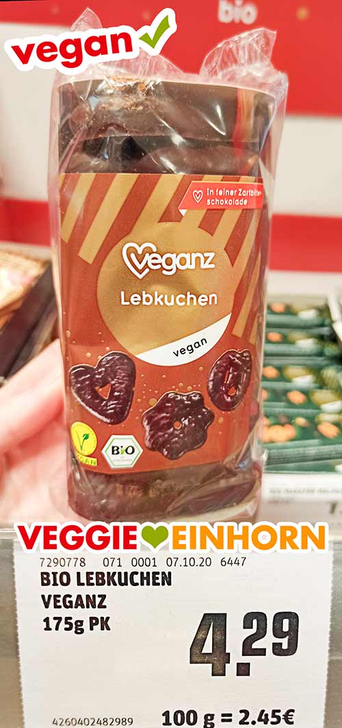 Veganz Lebkuchen Eine Packung Veganz Lebkuchen im Supermarkt