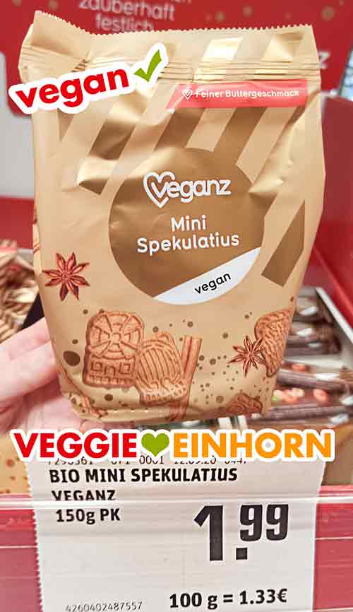Veganz Mini Spekulatius Eine Packung vegane Mini Spekulatius von Veganz im Supermarkt