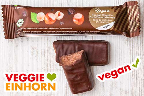 Veganz Nougat-Riegel in Zartbitterschokolade Ein Nougat Riegel von Veganz