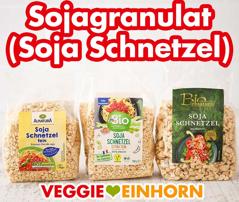 Drei Packungen mit Soja Schnetzeln