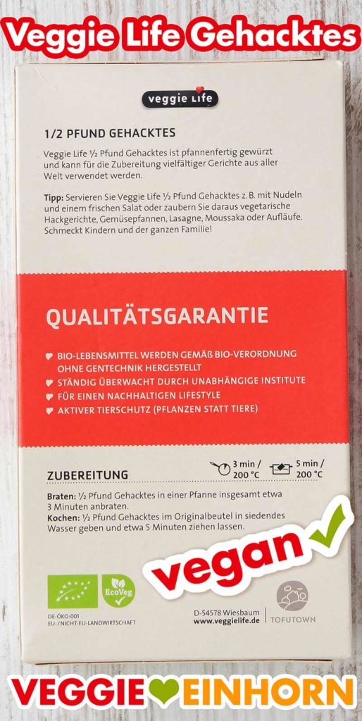 Rückseite der Veggie Life Verpackung