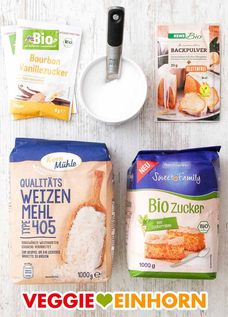 Verwendete Produkte für veganen Rührkuchen