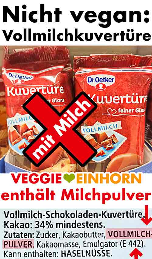 Vollmilchkuvertüre ist nicht vegan. Vollmilchkuvertüre im Supermarkt