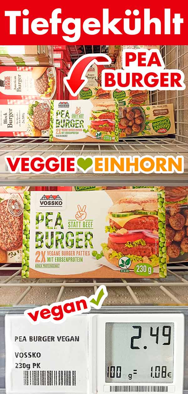 Die Vossko Pea Burger sind tiefgekühlt. Peace Burger in der Tiefkühltruhe bei Rewe