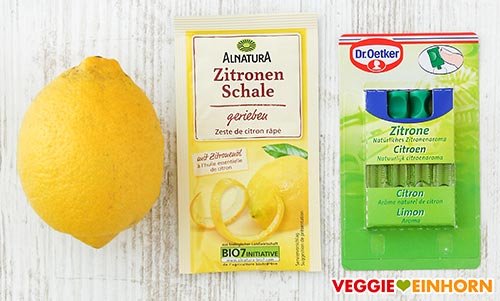 Zitrone, Alnatura Zitronenschale gerieben, Dr. Oetker Zitronenaroma Zitrone, geriebene Zitronenschale, Backaroma