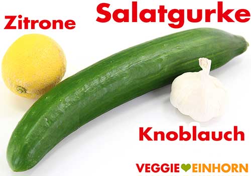 Zitrone, Gurke, Knoblauch Knolle Zitrone, Salatgurke und Knoblauch