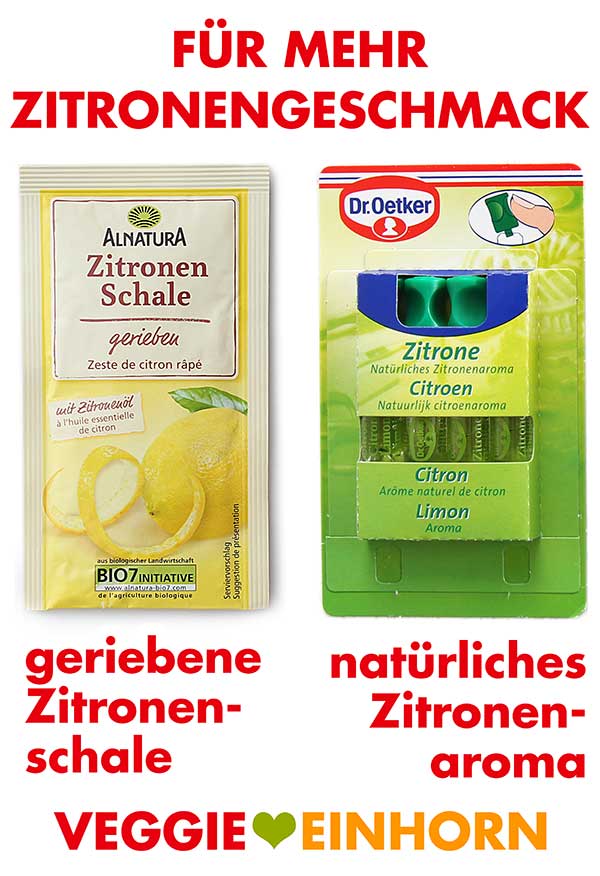 Zitronenabrieb und Zitronenaroma Abgeriebene Zitronenschale von Alnatura und Zitronenaroma von Dr. Oetker