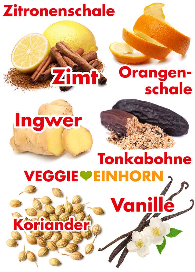 Zutaten von Ostmann Plätzchen Gewürz Zimt, Orangenschale, Ingwer, Koriander, Zitronenschale, Tonkabohne, Vanille