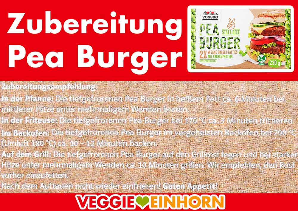 Zubereitungsempfehlung für die Vossko Pea Burger Zubereitung der Pea Burger