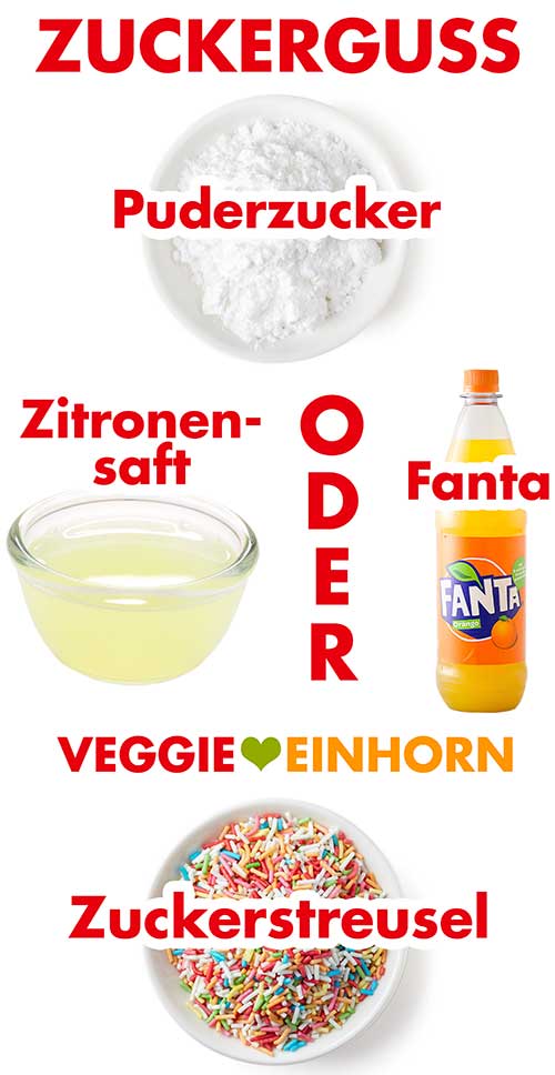 Zutaten für Zuckerguss mit Fanta oder Zitronensaft Zutaten für Zuckerguss mit Fanta oder Zitronensaft