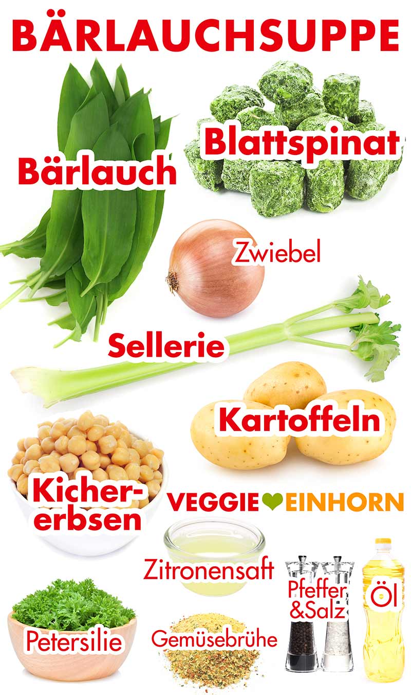 Zutaten für Bärlauchsuppe mit Kartoffeln und Kichererbsen