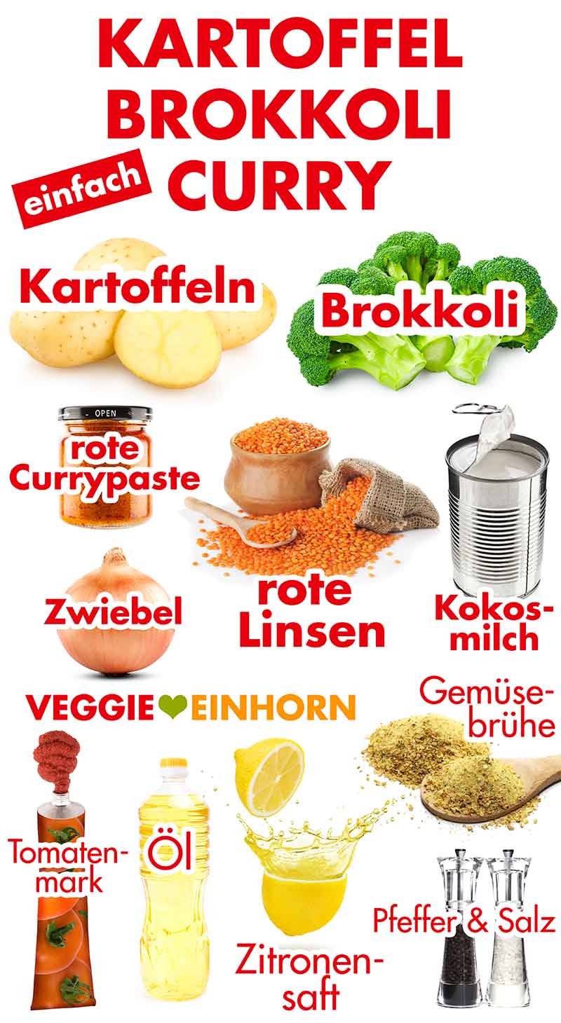Zutaten für Kartoffel Brokkoli Curry Zutaten für das Kartoffel Brokkoli Curry