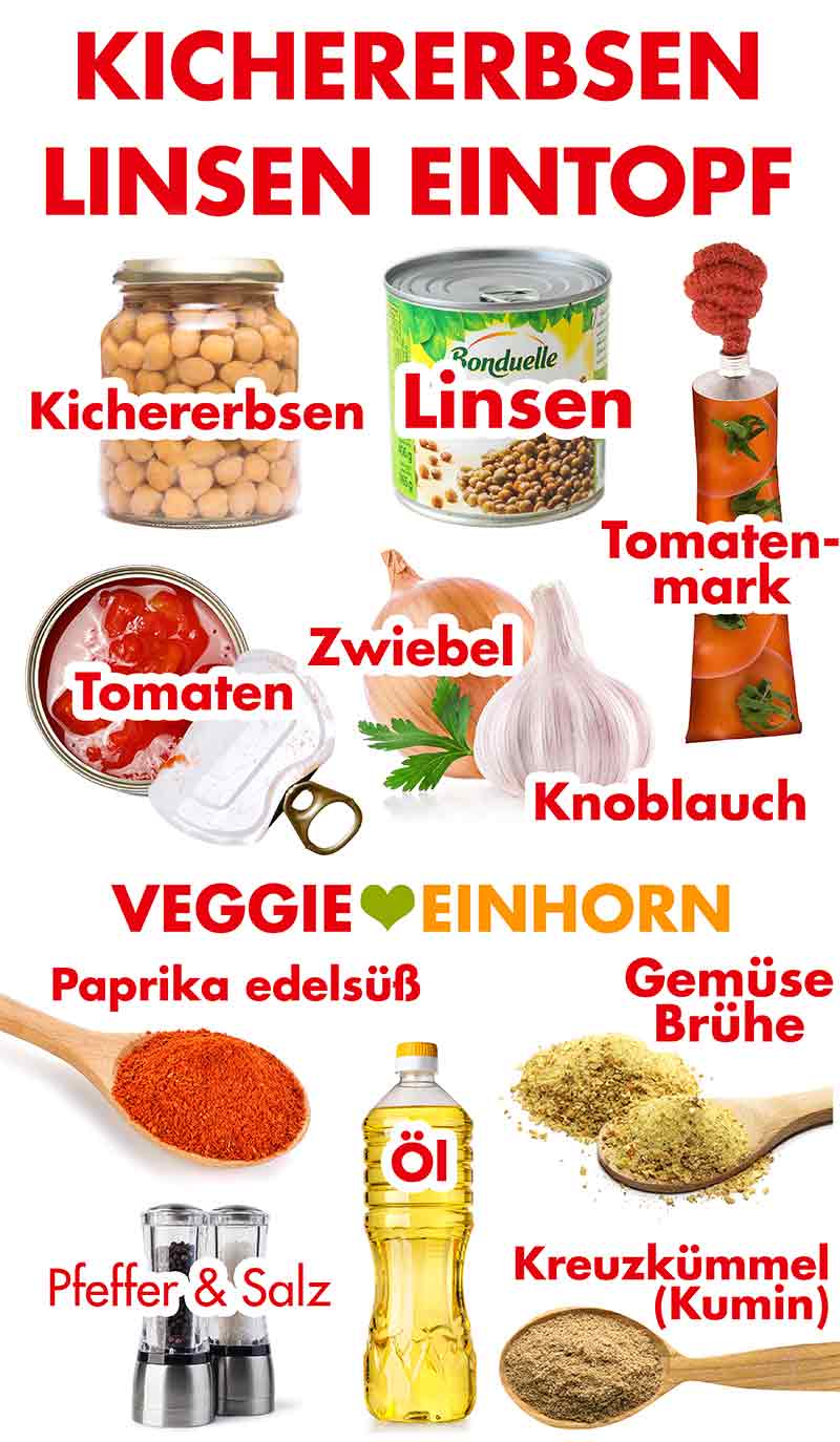 Zutaten für den Kichererbsen Linsen Eintopf Zutaten für den Kichererbsen Linsen Eintopf