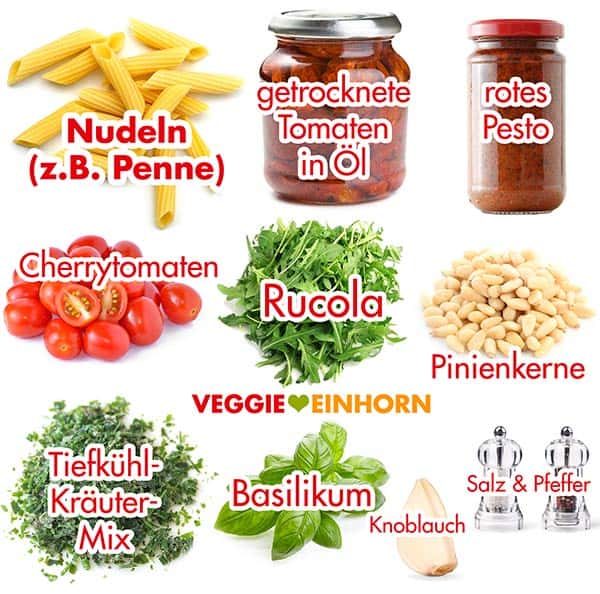 Zutaten für Nudelsalat mit Pesto