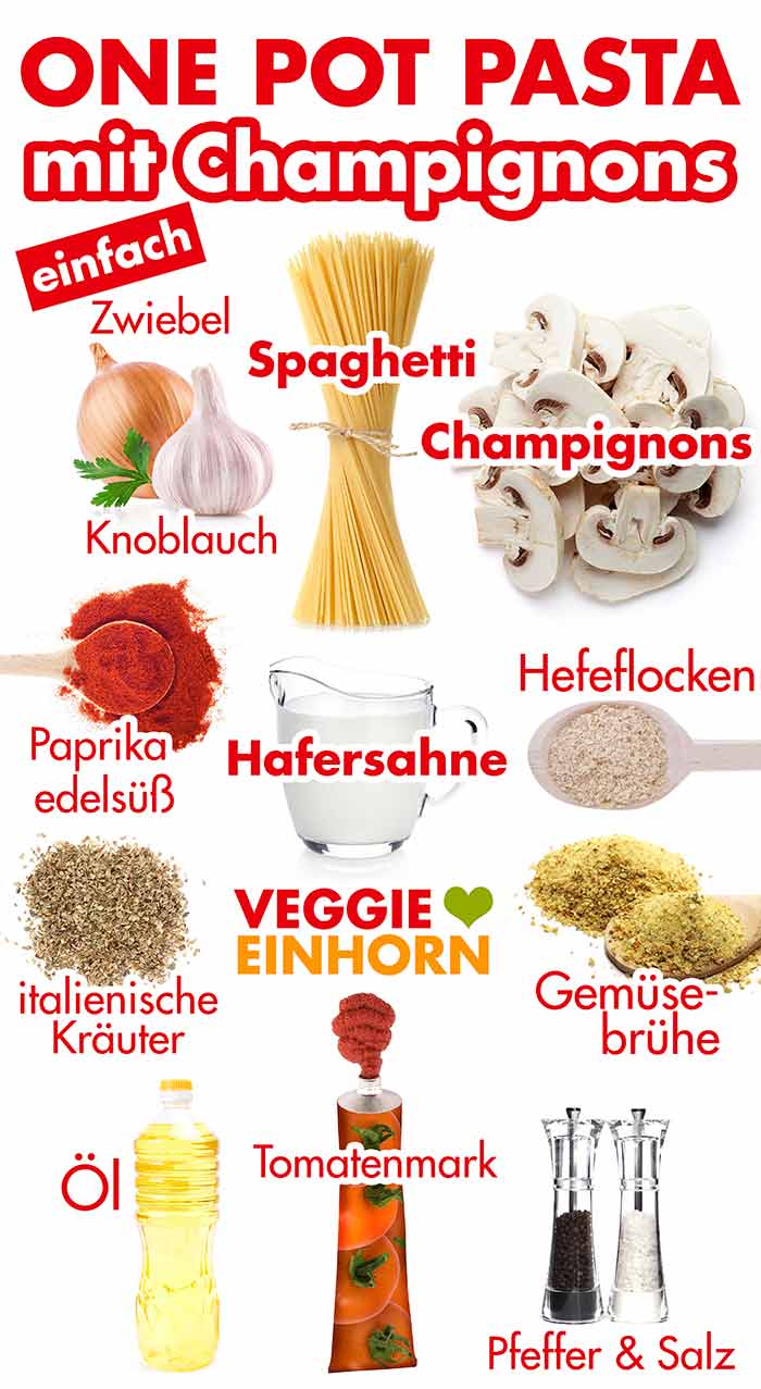 Zutaten für One Pot Pasta mit Champignons Zutaten für One Pot Pasta mit Champignons
